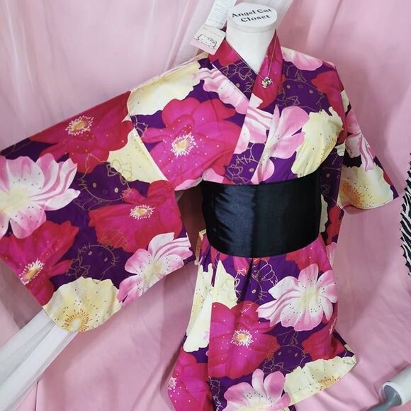 Charmmy Kitty Pink Yukata Mini Dress Size Small Sanrio Japan Cosplay Kimono Y2K - Picture 1 of 8
